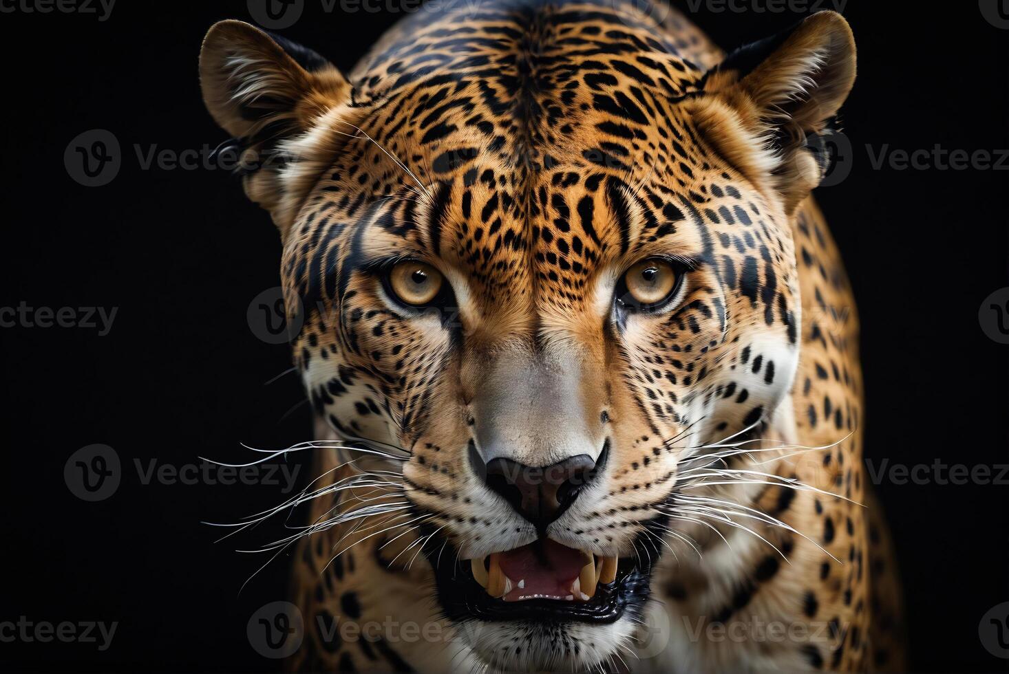 ai generado jaguar animal en negro fondo, jaguar retrato , hermosa Disparo de un africano leopardo, jaguar foto