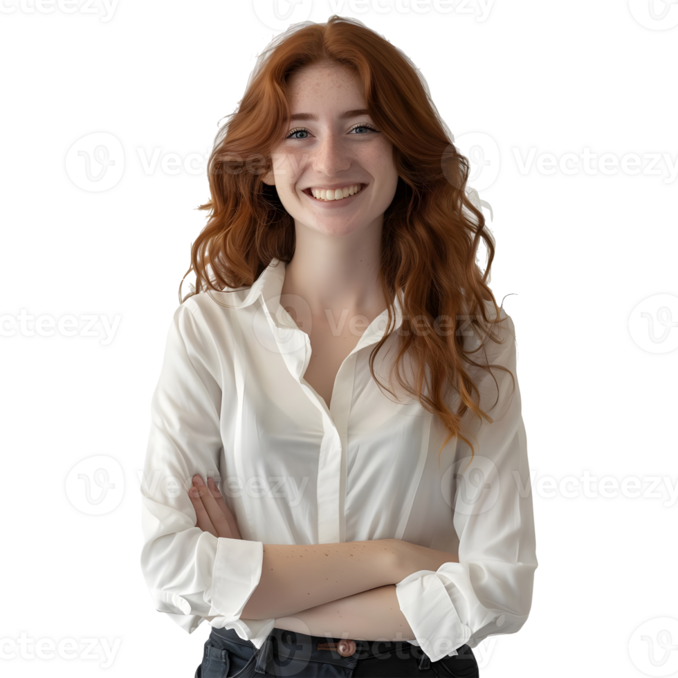 AI generated Young Businesswoman Standing With Crossed Arms and Smiling on Transparent background - Ai Generated png
