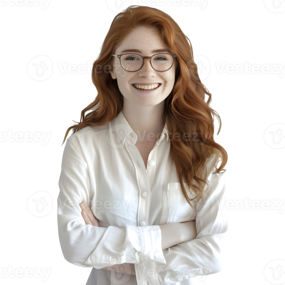 AI generated Young Businesswoman Standing With Crossed Arms and Smiling on Transparent background - Ai Generated png