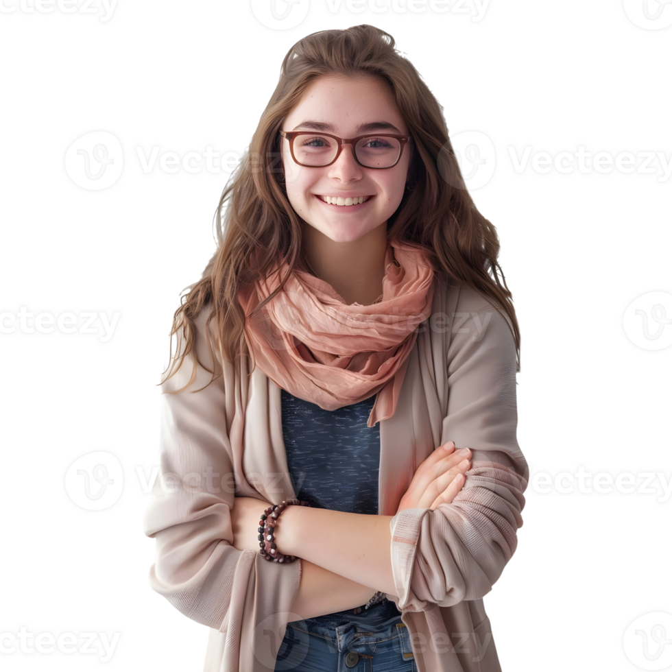 AI generated Young Businesswoman Standing With Crossed Arms and Smiling on Transparent background - Ai Generated png