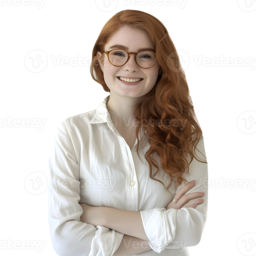 AI generated Young Businesswoman Standing With Crossed Arms and Smiling on Transparent background - Ai Generated png