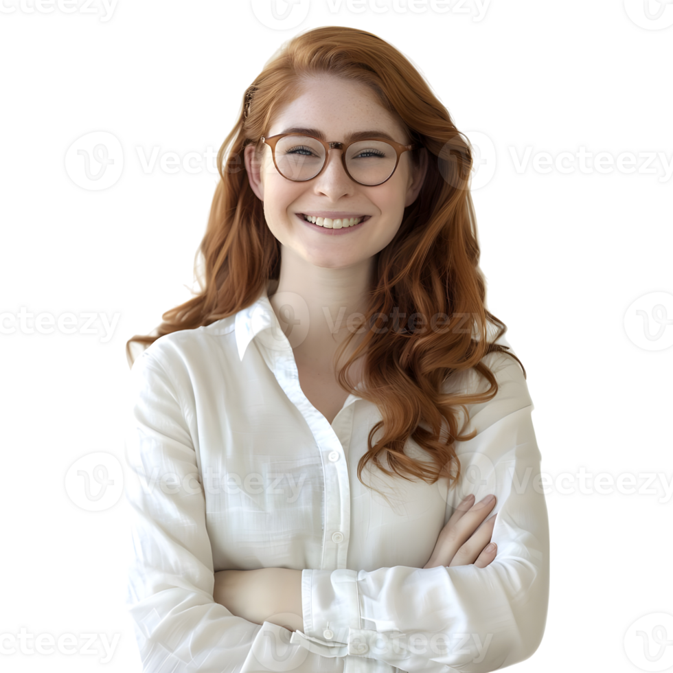 AI generated Young Businesswoman Standing With Crossed Arms and Smiling on Transparent background - Ai Generated png