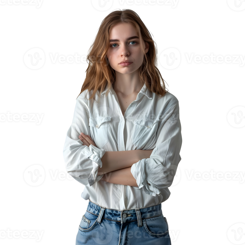 AI generated Young Businesswoman Standing With Crossed Arms and Smiling on Transparent background - Ai Generated png
