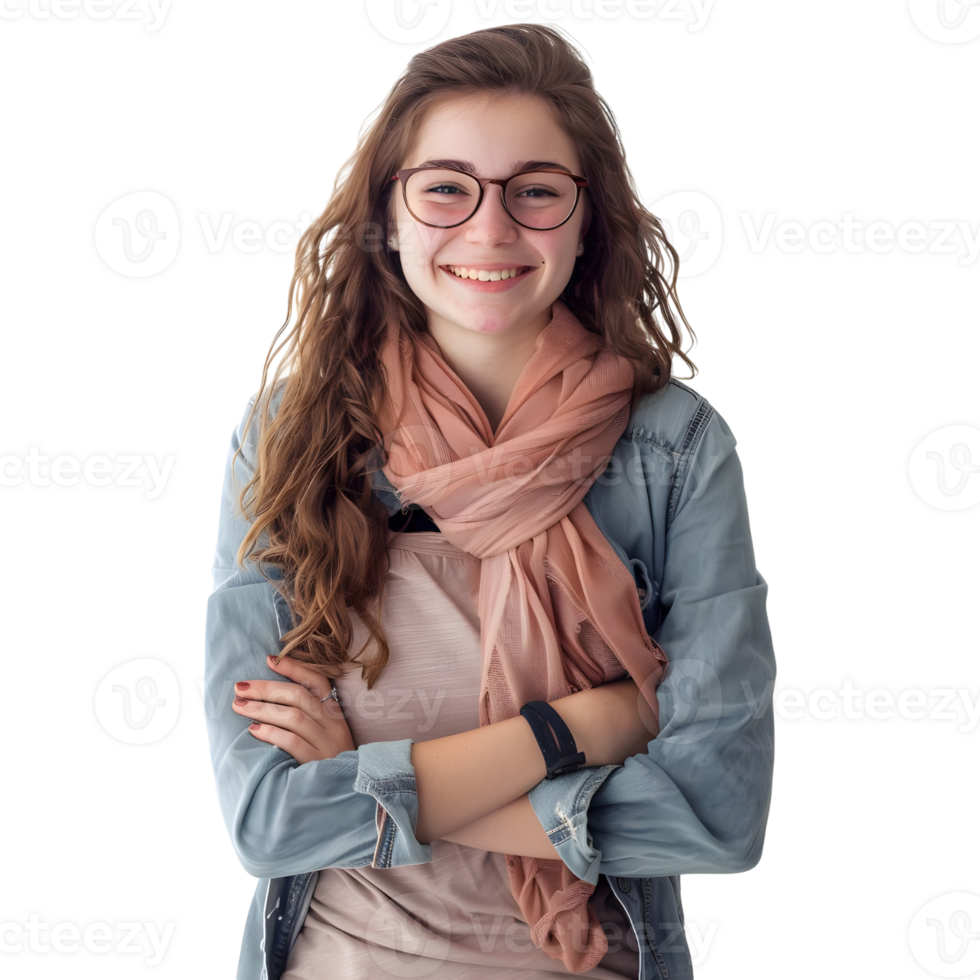 AI generated Young Businesswoman Standing With Crossed Arms and Smiling on Transparent background - Ai Generated png