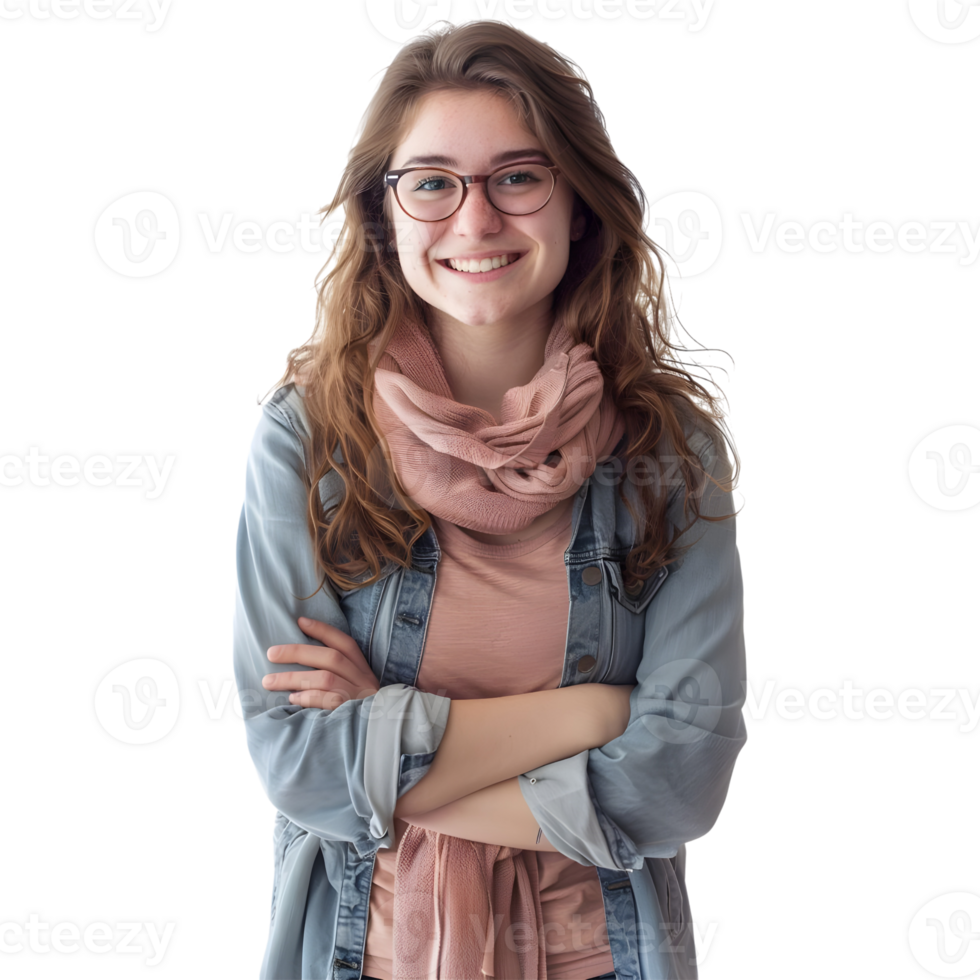 AI generated Young Businesswoman Standing With Crossed Arms and Smiling on Transparent background - Ai Generated png