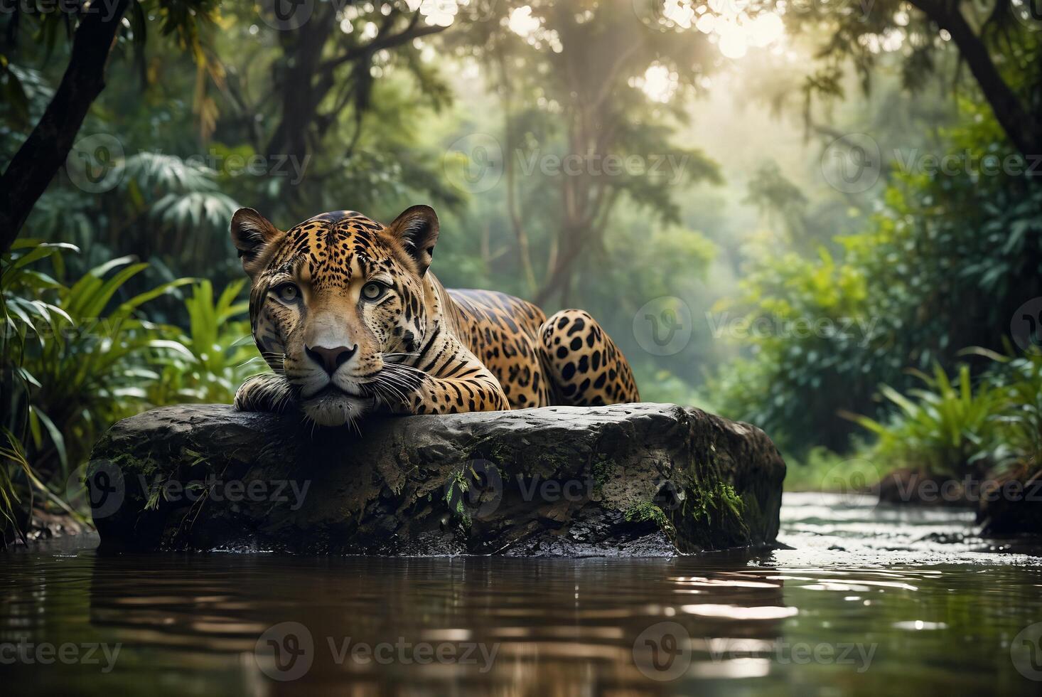 AI generated jaguar - animal, jaguar in the jungle, beautiful shot of an african leopard - jaguar photo