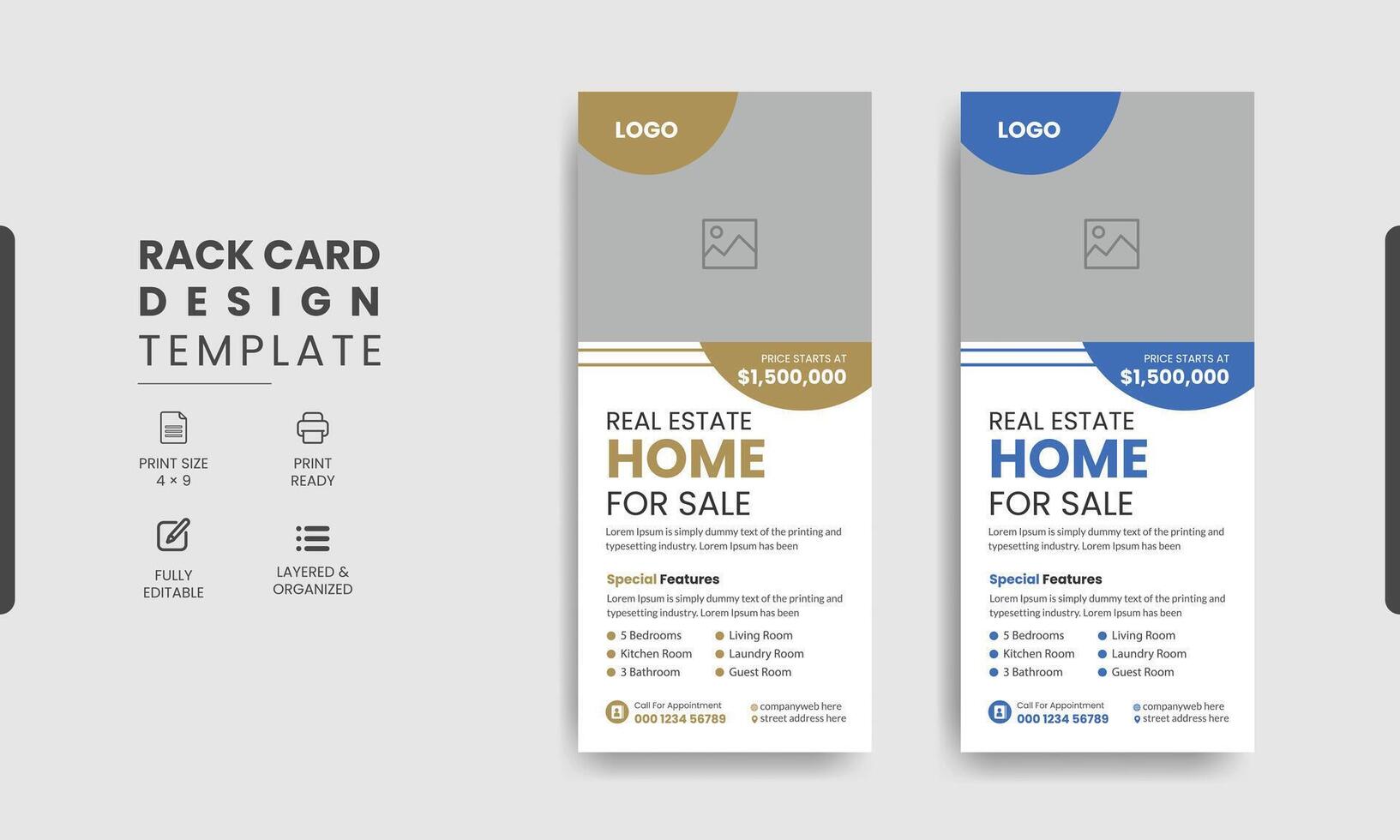 Real estate rack business rack card template design vector