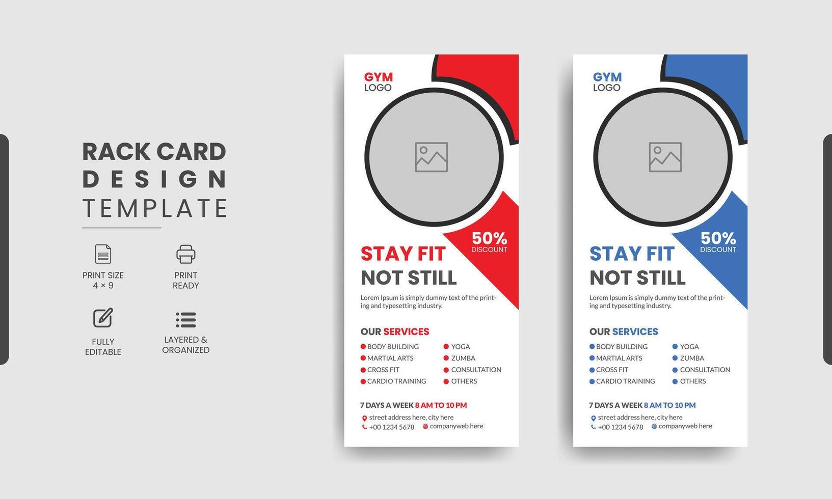Gym and fitness rack card design vector
