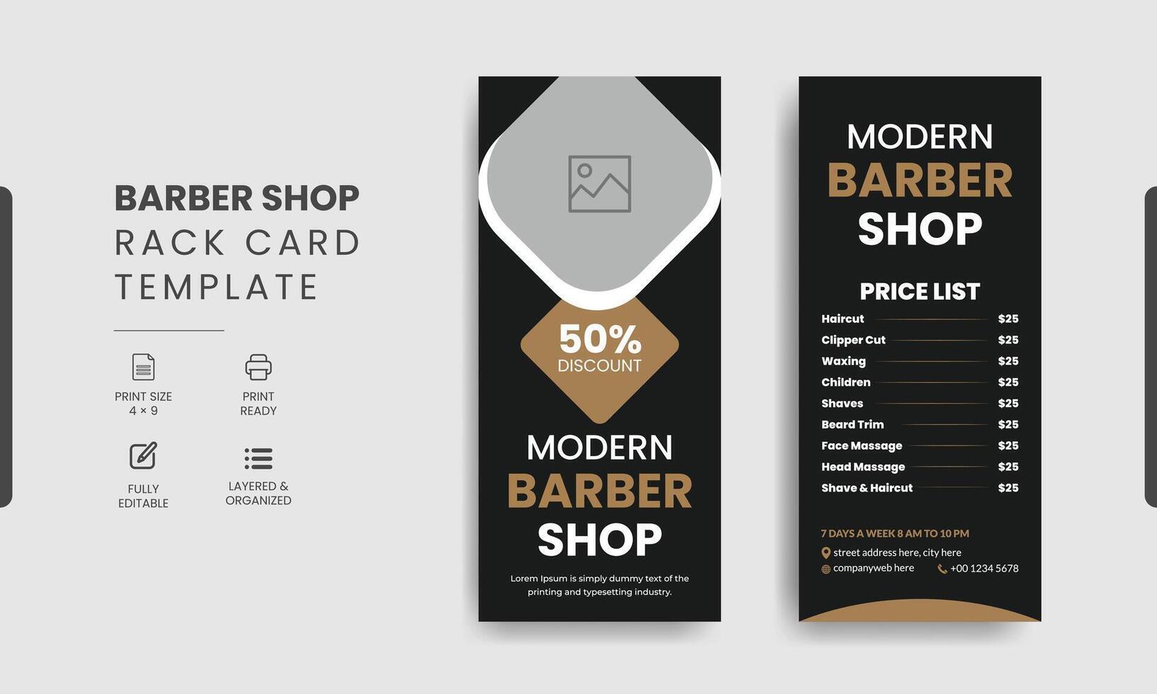 Barbershop Rack Card or Dl Flyer Roll-up Banner Template Beauty Salon Rack Card Design vector