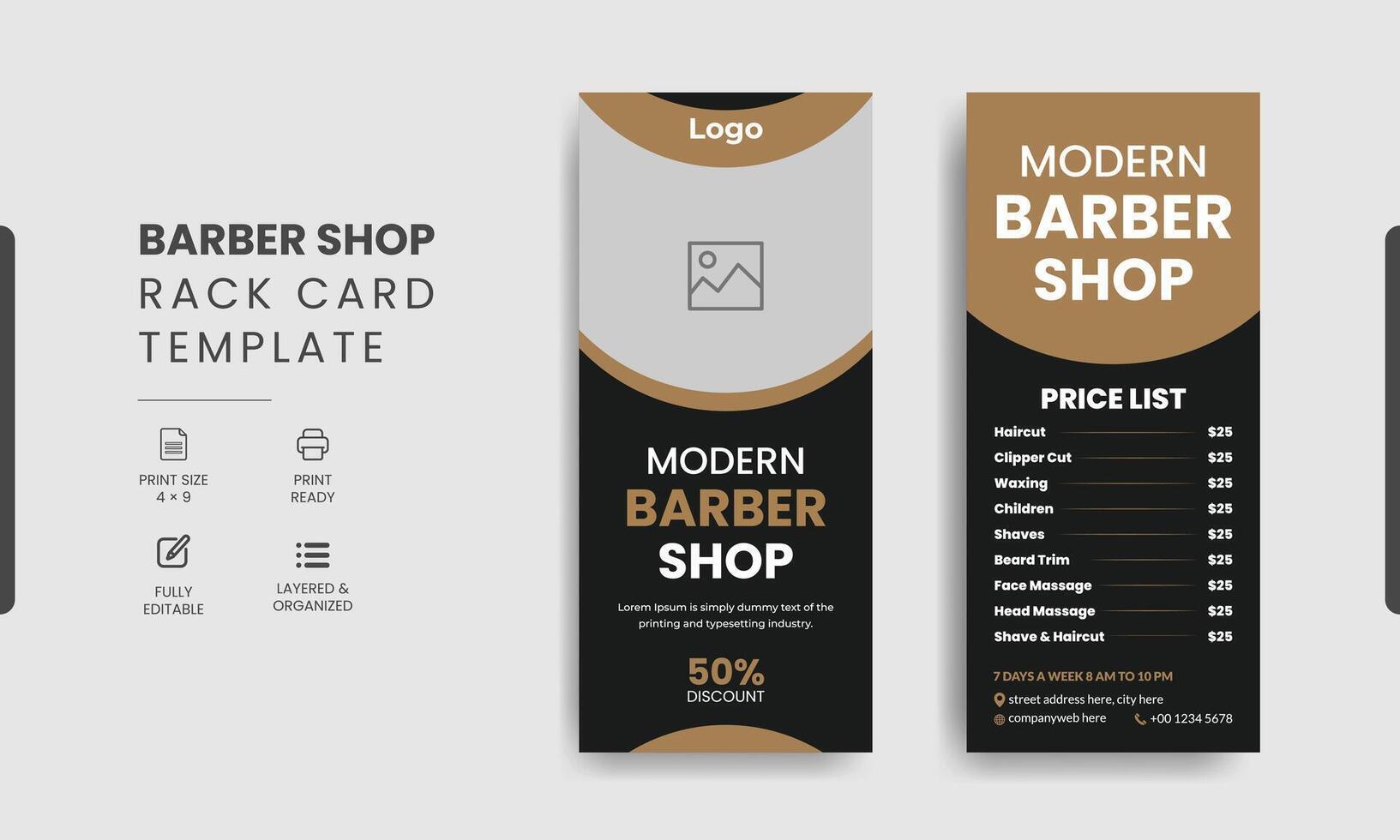 Barbershop Rack Card or Dl Flyer Roll-up Banner Template Beauty Salon Rack Card Design vector