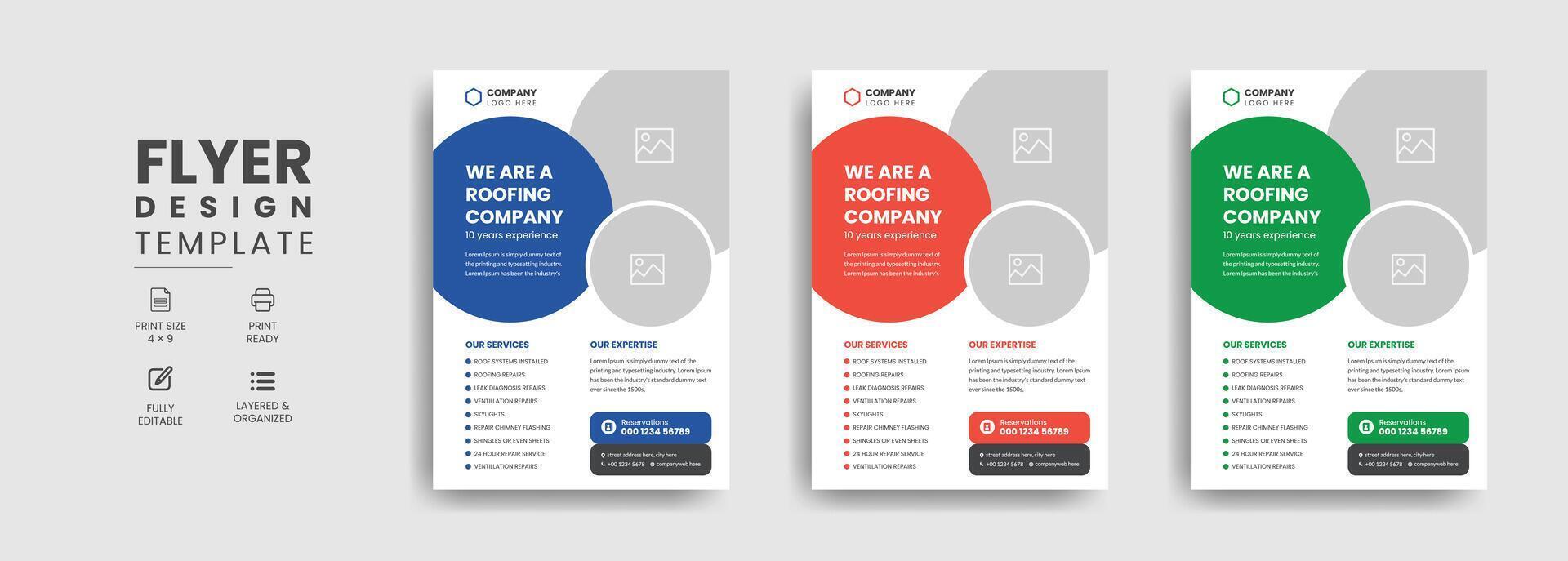 Roofing Experts Promotional Flyer Template with Home Repair Handyman Services Leaflet Design vector