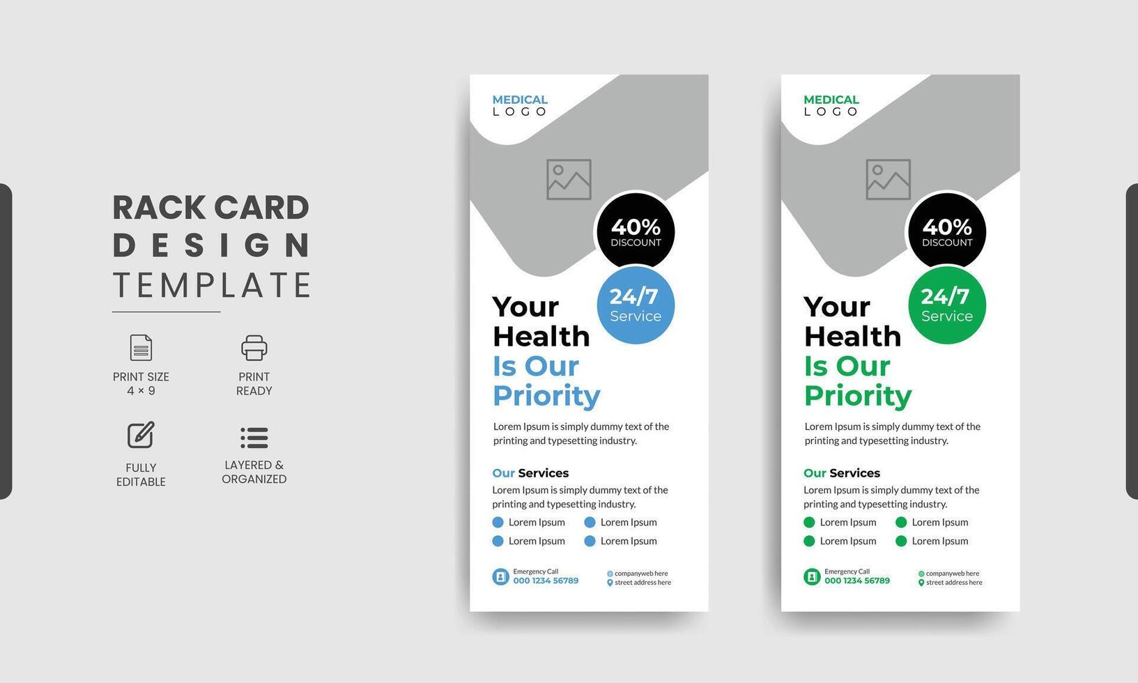 Creative Concept Medical Health Care rack card or DL Flyer or banner layout. vector