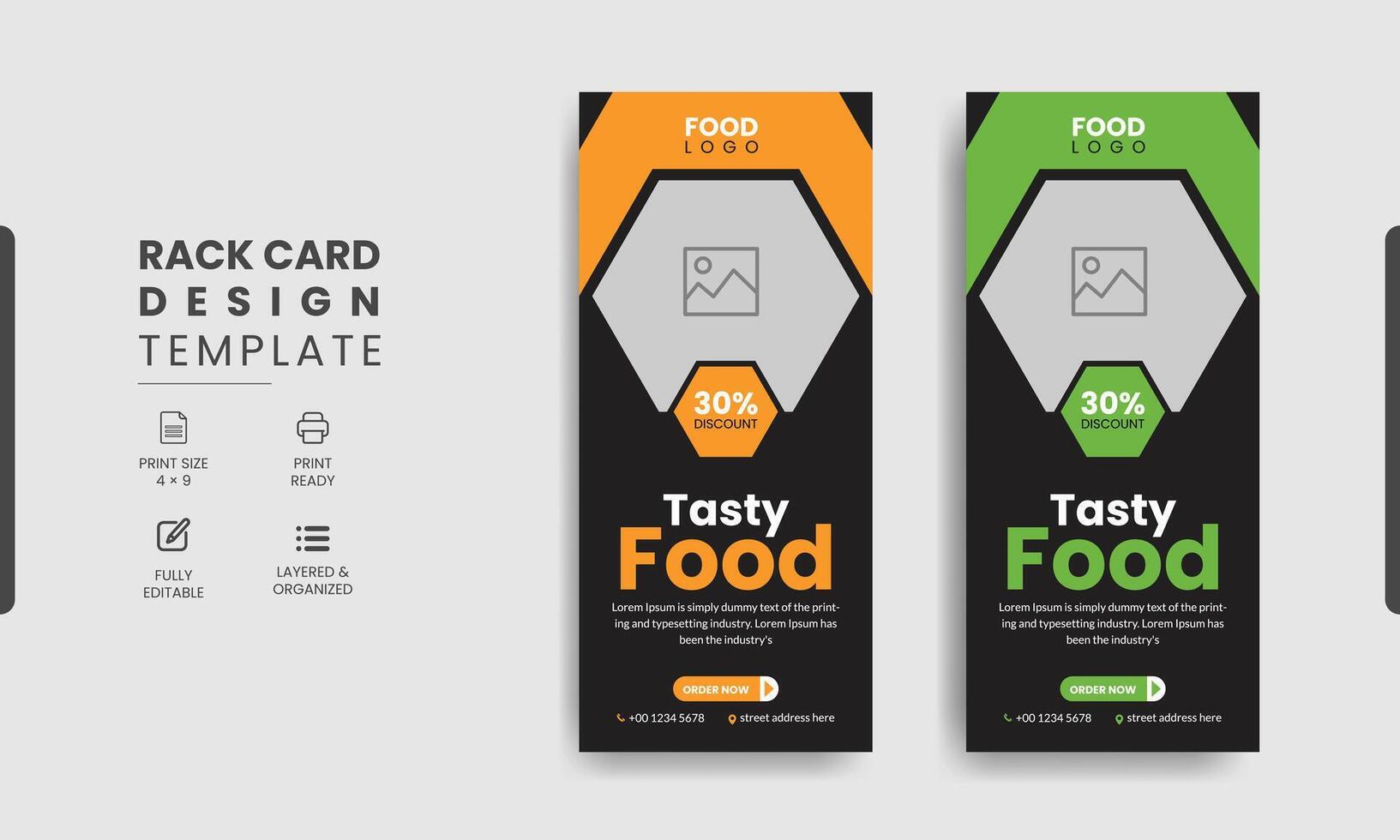 rápido comida restaurante estante tarjeta o volantes diseño vector