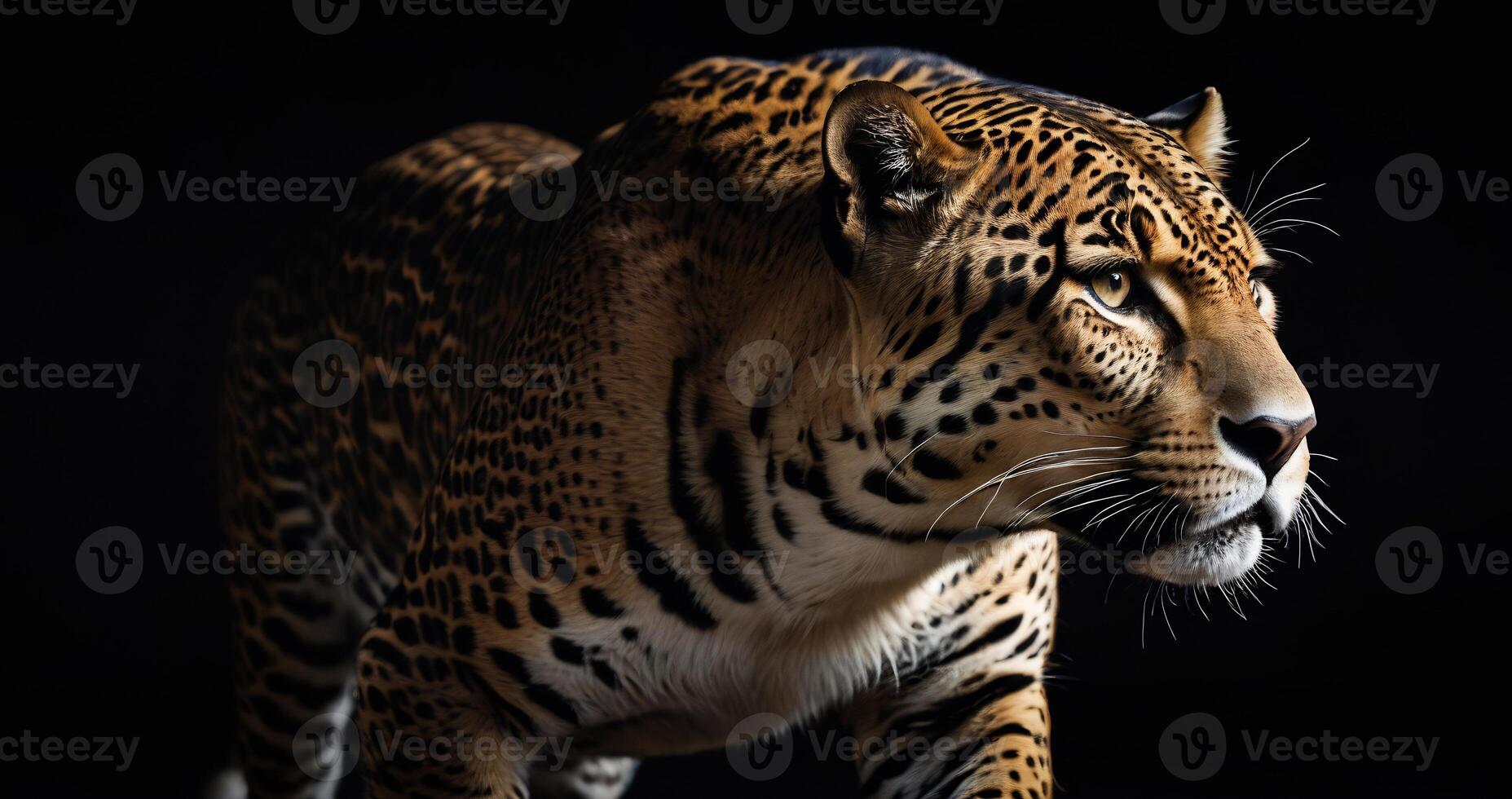 AI generated jaguar animal on black background, jaguar portrait , beautiful shot of an african leopard, jaguar photo