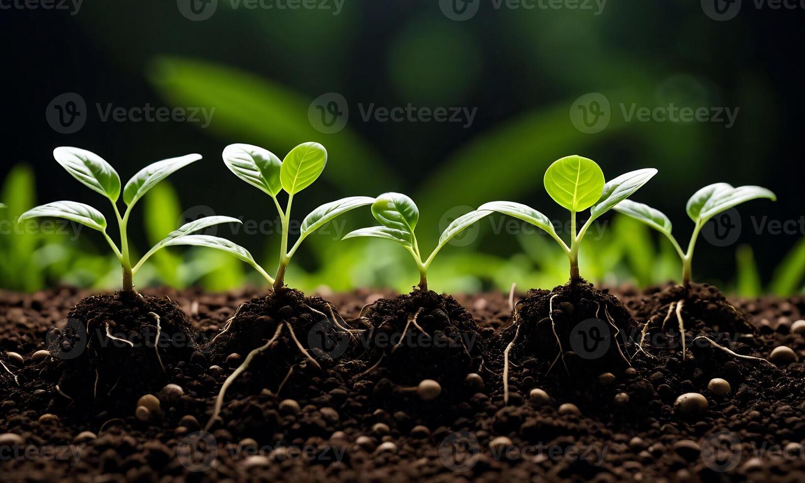 AI generated plants growing from soil, plant progress, growing plant, grow up from ground photo