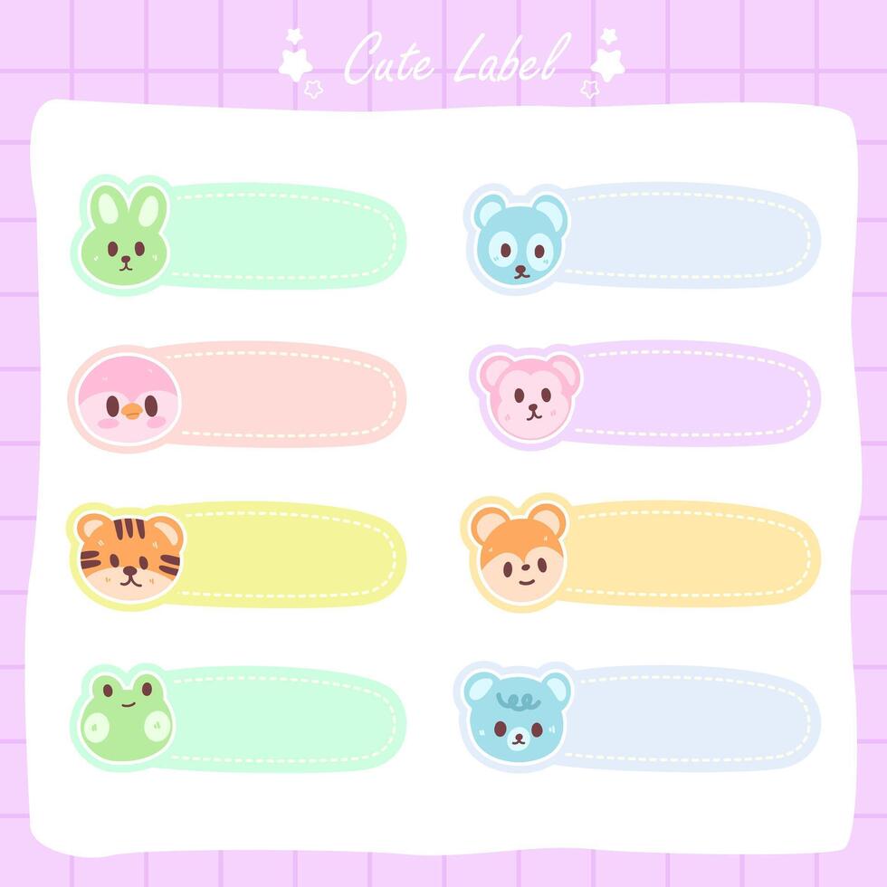 cute cartoon character name tags and memo collection, cute label for memo vector