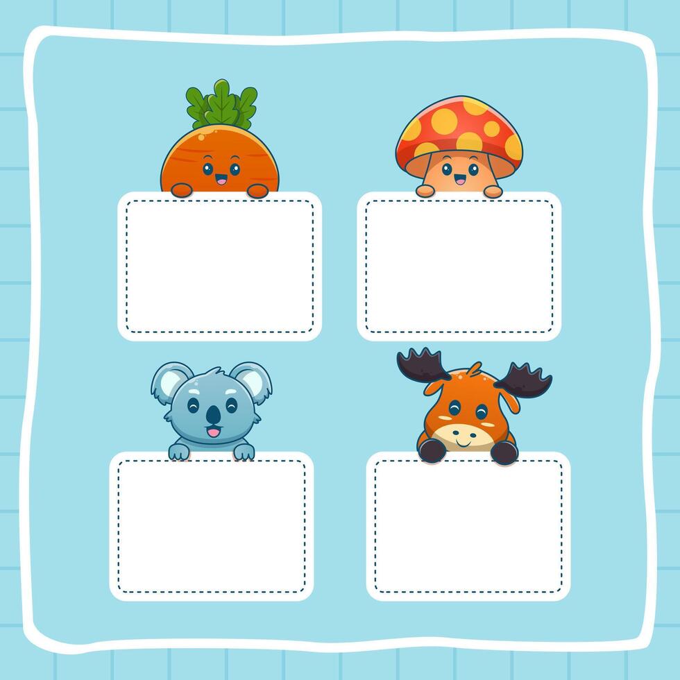 cute cartoon character name tags and memo collection, cute label for memo vector