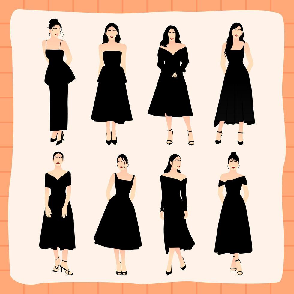 elegant women with black dress illustration vector