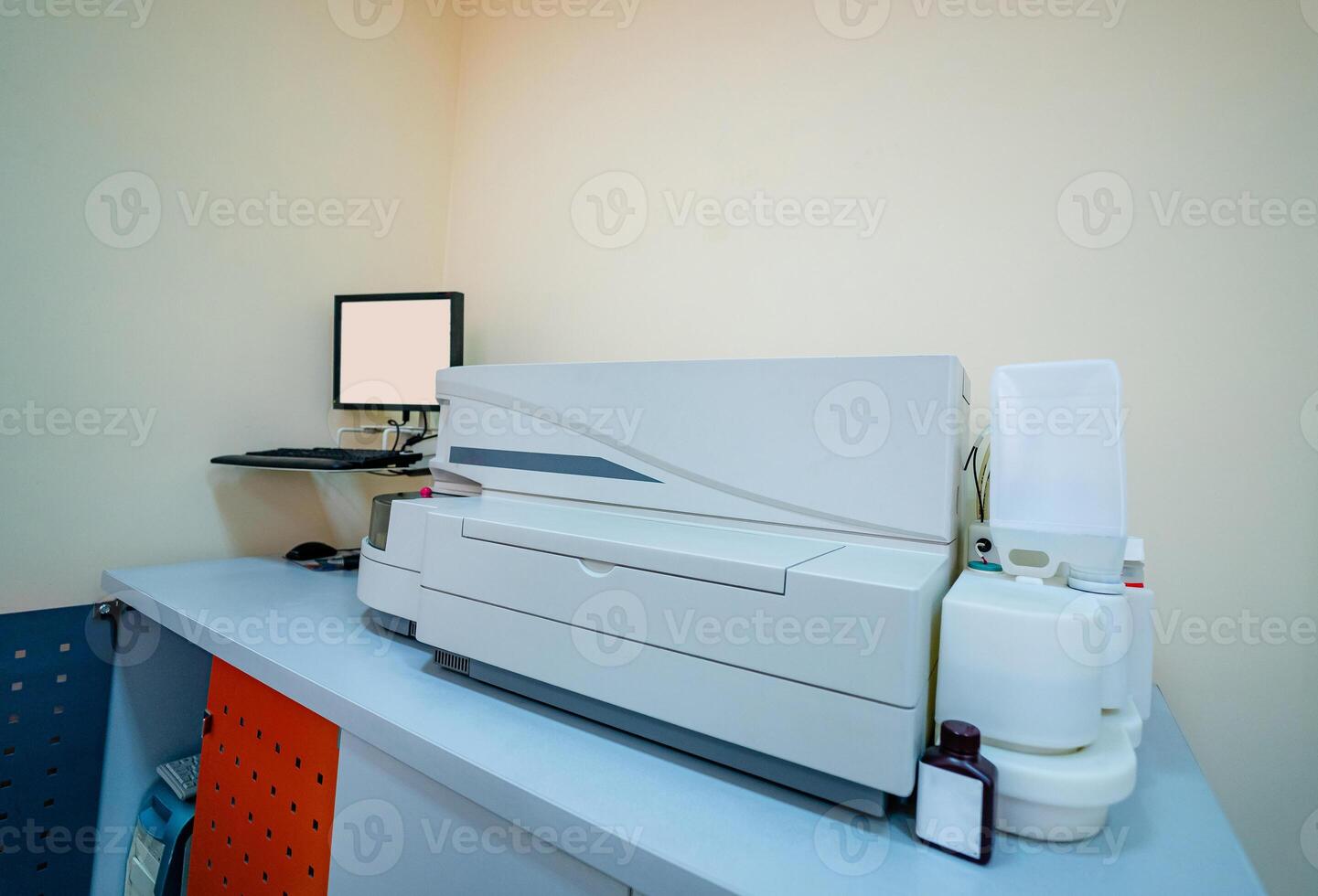 Modern automatic machine for centrifuge blood and urine testing. Closeup photo