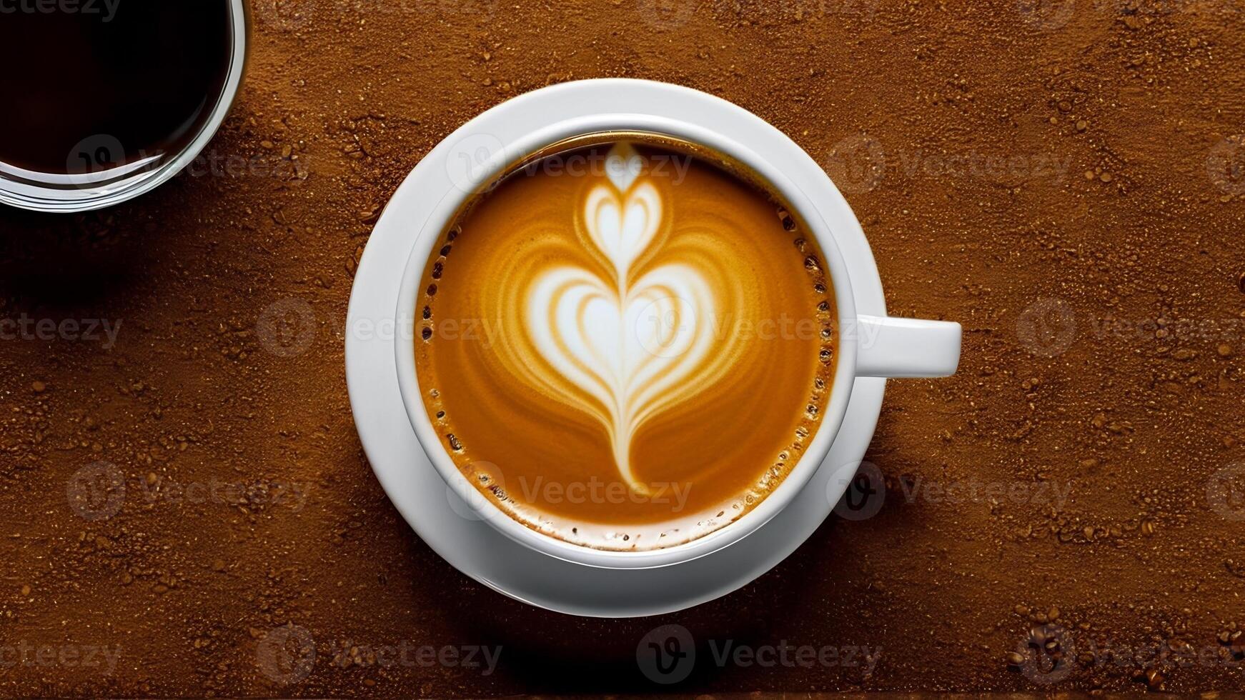 AI generated cup coffee beans, hot coffee, espresso coffee cup with beans, coffee bean background photo