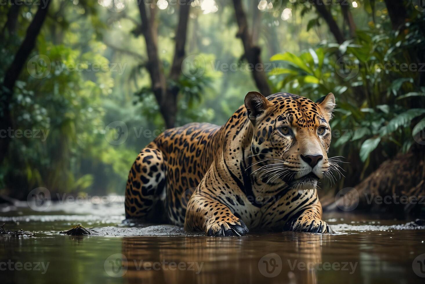 AI generated jaguar - animal, jaguar in the jungle, beautiful shot of an african leopard - jaguar photo