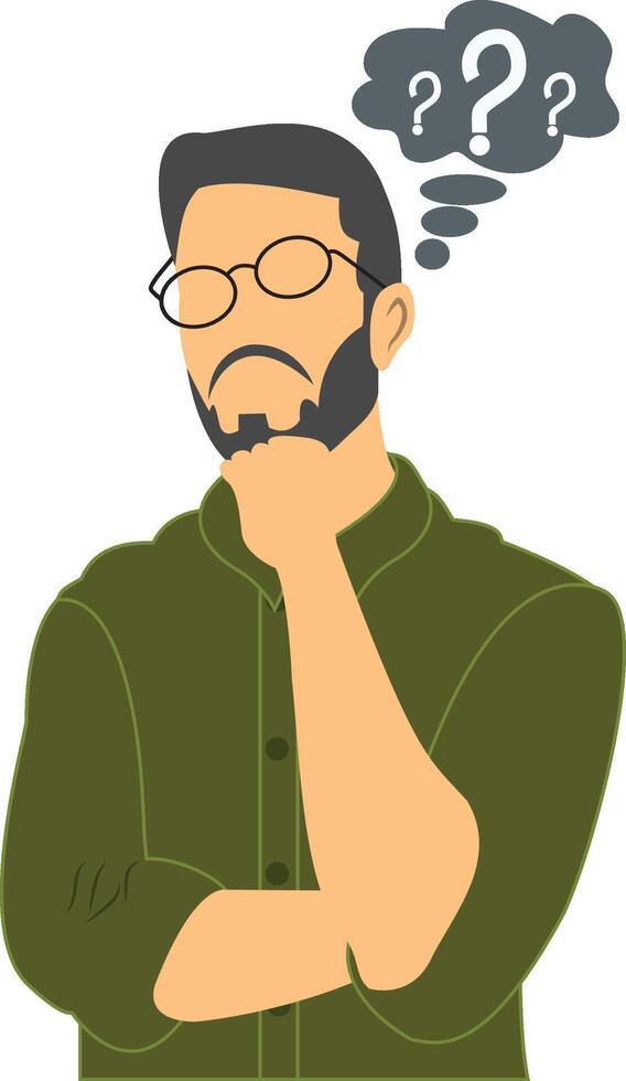 Vector thinking man flat vector illustration male character and thought bubble with question vector design  on a white background