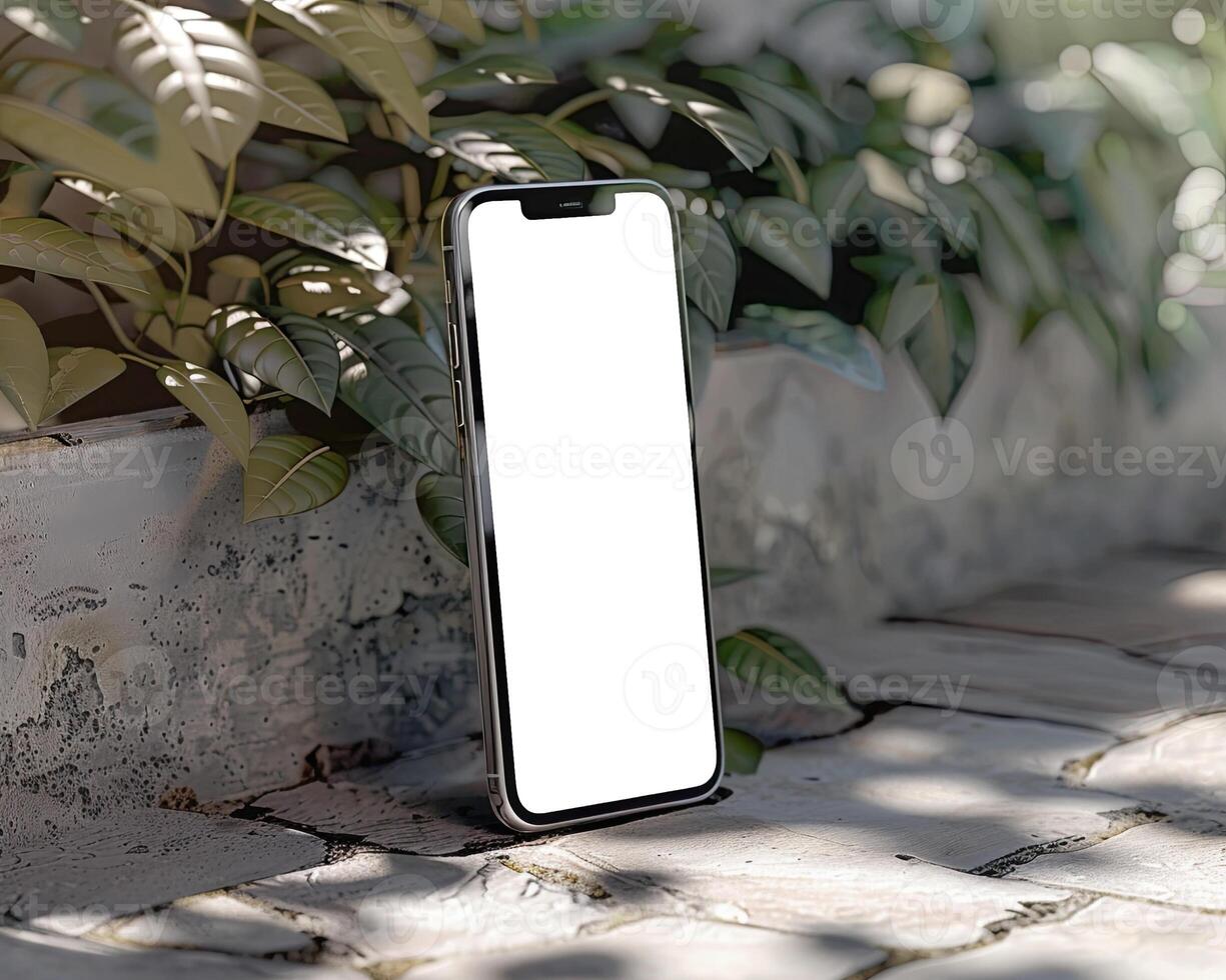 AI generated Modern smartphone mockup scene. Smartphone mockup template with blank white screen. photo