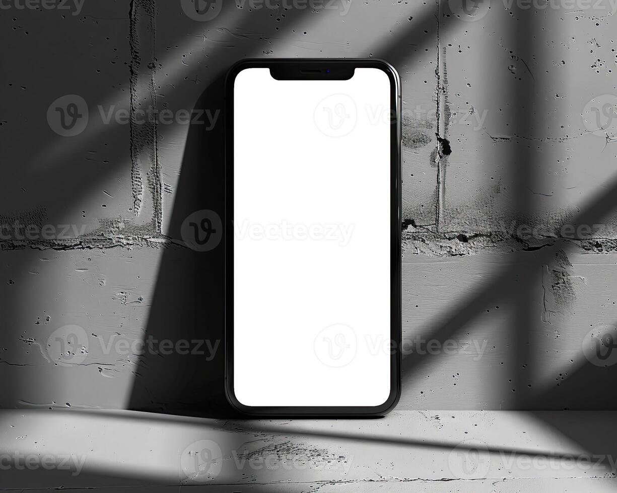 AI generated Modern smartphone mockup scene. Smartphone mockup template with blank white screen. photo