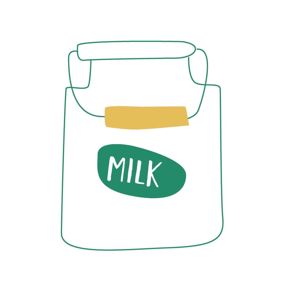 A hand drawn milk in a can. Diary products for every day healthy diet. Cow milk drinking. Simple flat illustration. vector