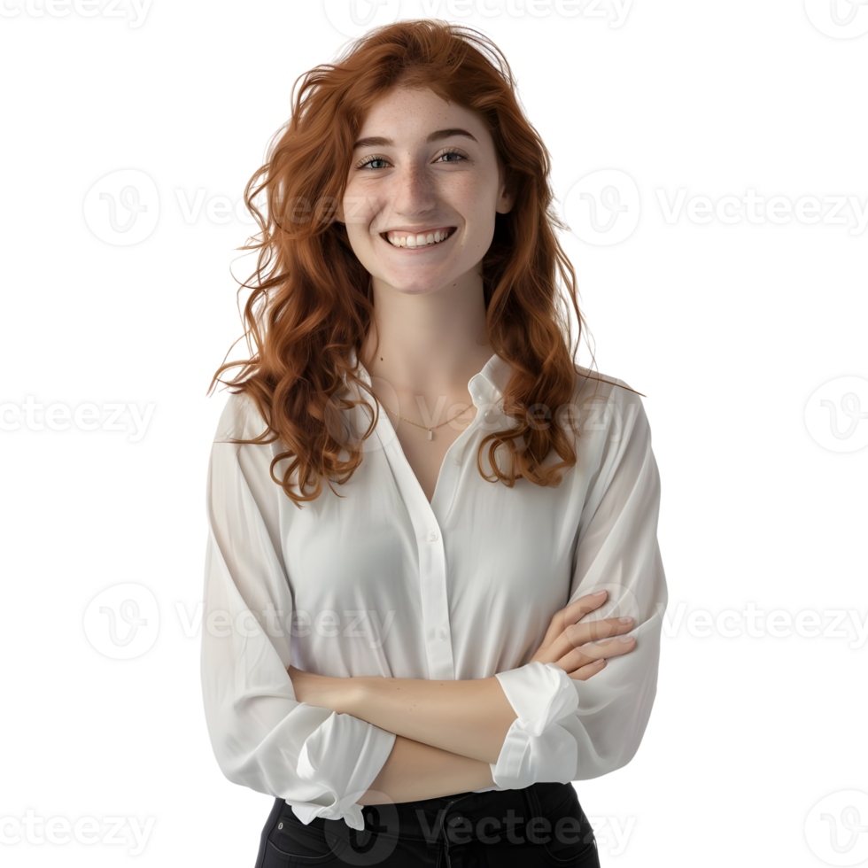 AI generated Young Businesswoman Standing With Crossed Arms and Smiling on Transparent background - Ai Generated png