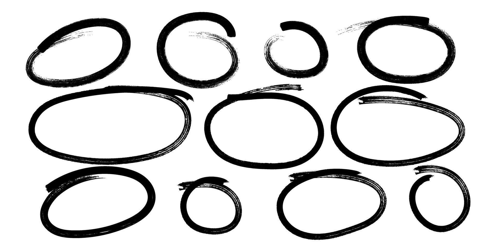 Circle hand drawn highlight pen. Doodle brush design element. Round, oval, circle frame. Vector illustration
