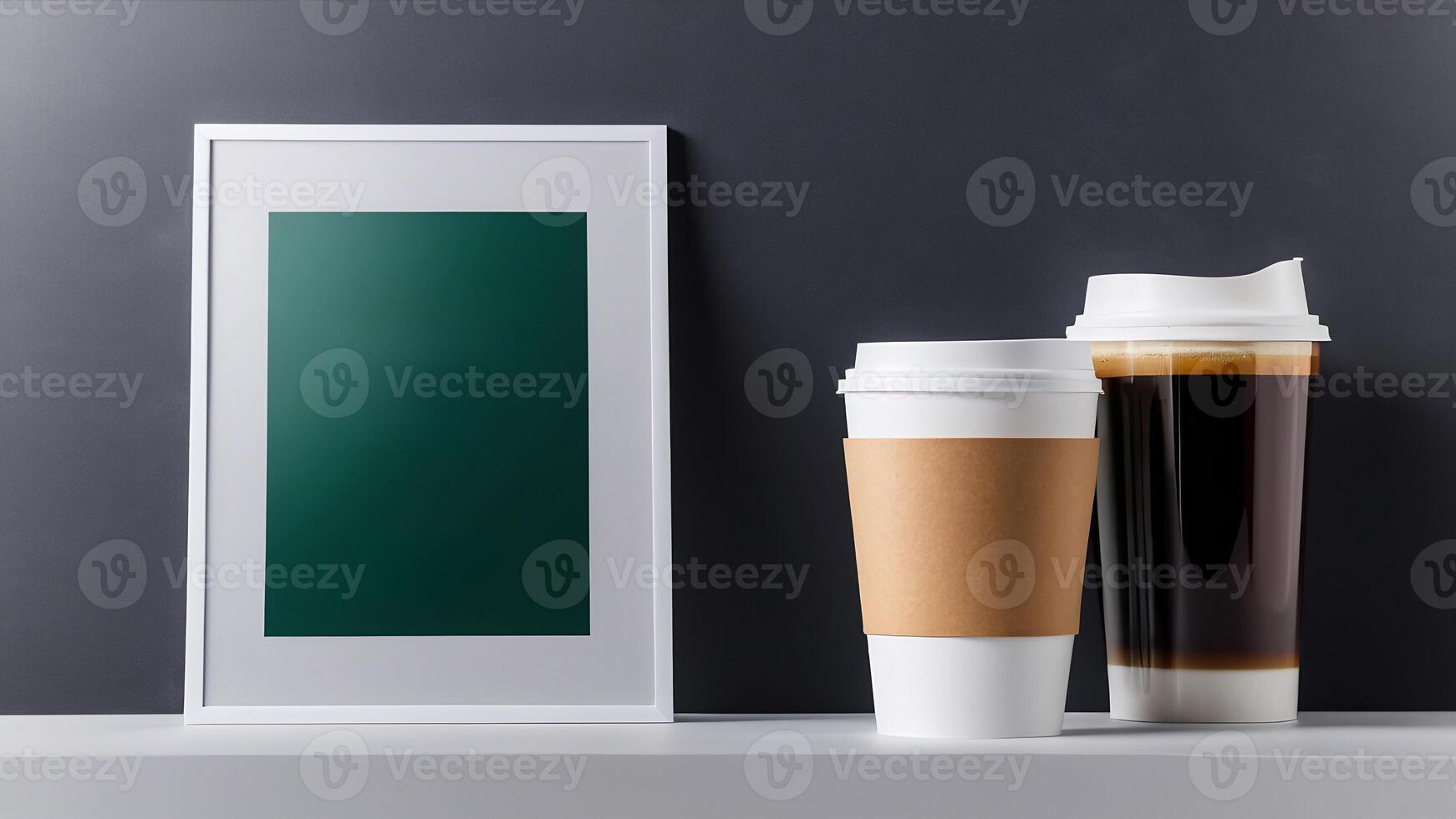 AI generated coffee cup mockup design, coffee cup mockup on coffee beans, hot coffee background, blank coffee cup mockups, paper coffee bags photo