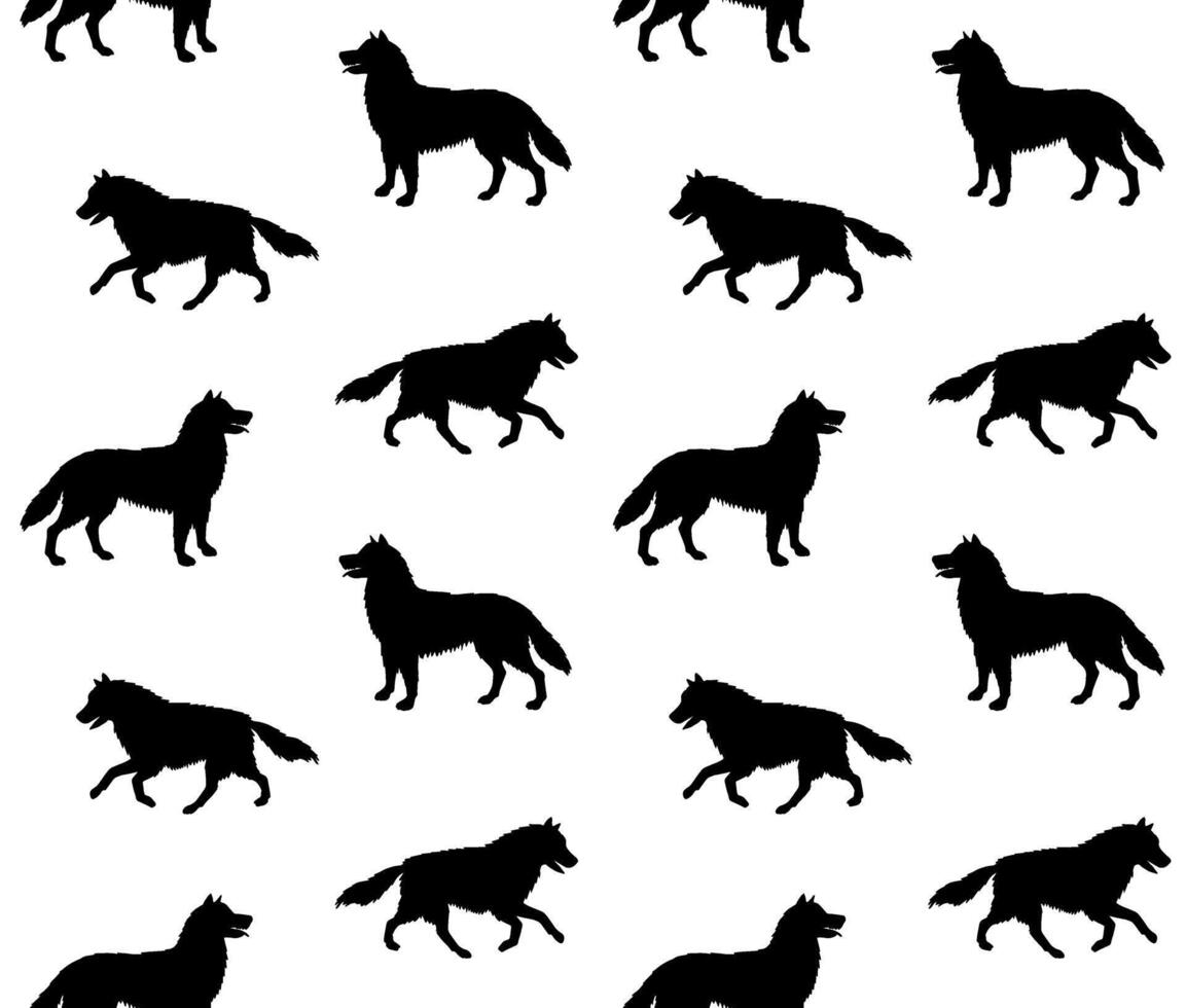 Vector seamless pattern of sketch running husky