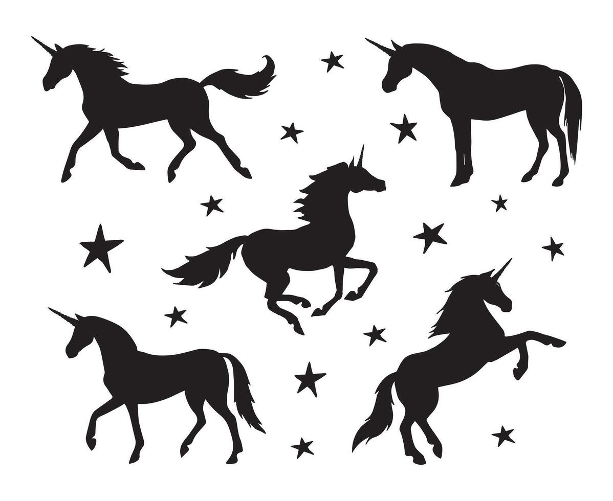 Vector set of flat hand drawn unicorn silhouette