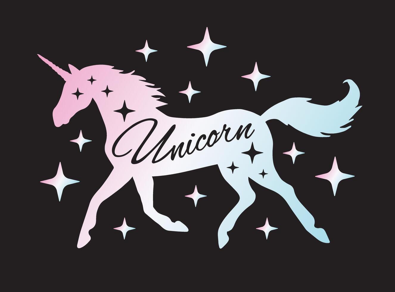 vector mano dibujado letras en unicornio silueta