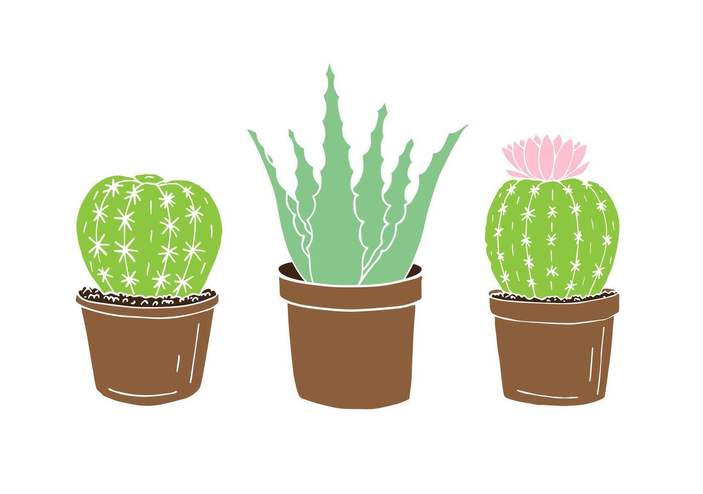 Vector hand drawn doodle set of cactus and aloe