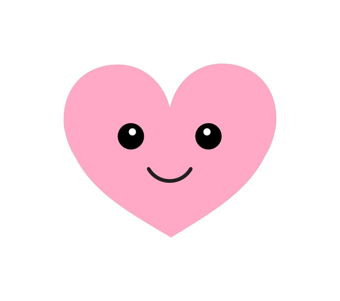 Vector flat cartoon kawaii pink heart with face