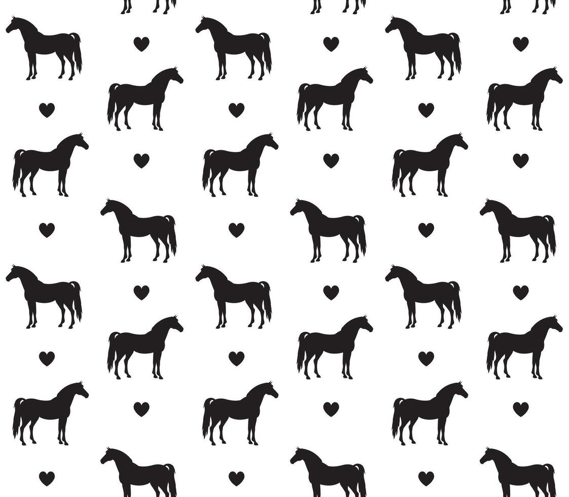 Vector seamless pattern of hand drawn horses silhouette