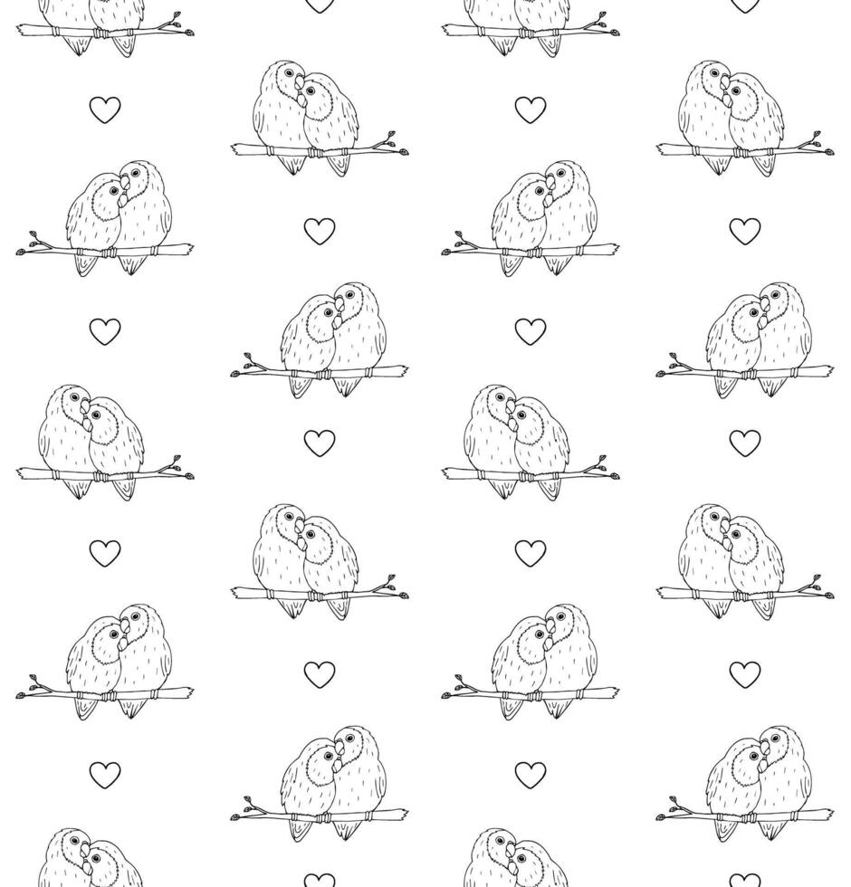 Vector seamless pattern of hand drawn lovebirds