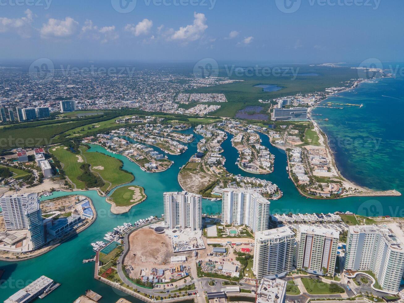 Aerial view of Puerto Cancun, Mexico photo