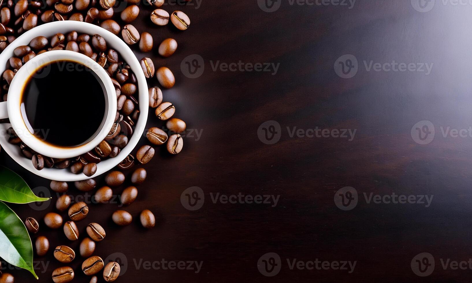 AI generated cup coffee beans, hot coffee, espresso coffee cup with beans, coffee bean background photo