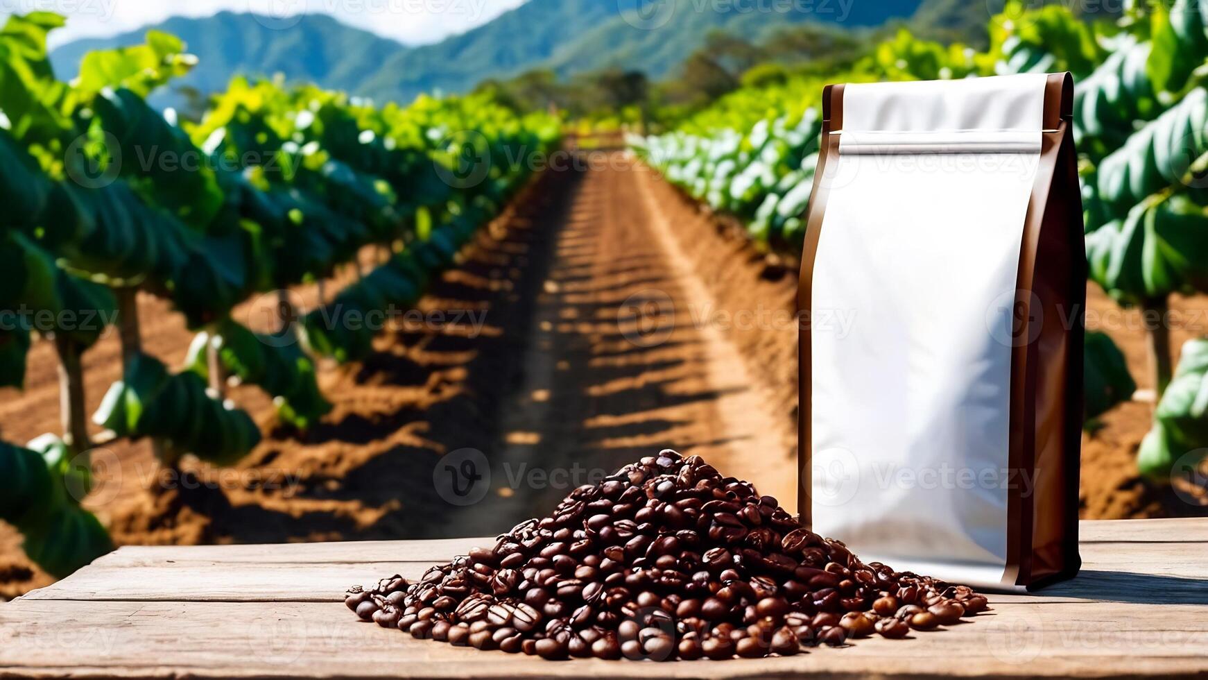 AI generated coffee cup mockup design, coffee cup mockup on coffee beans, hot coffee background, blank coffee cup mockups, paper coffee bags photo