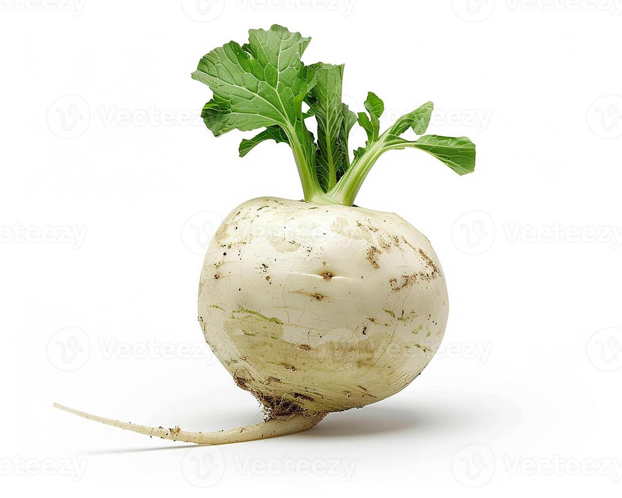 AI generated Fresh turnip isolated on white background. Close-up Shot. photo