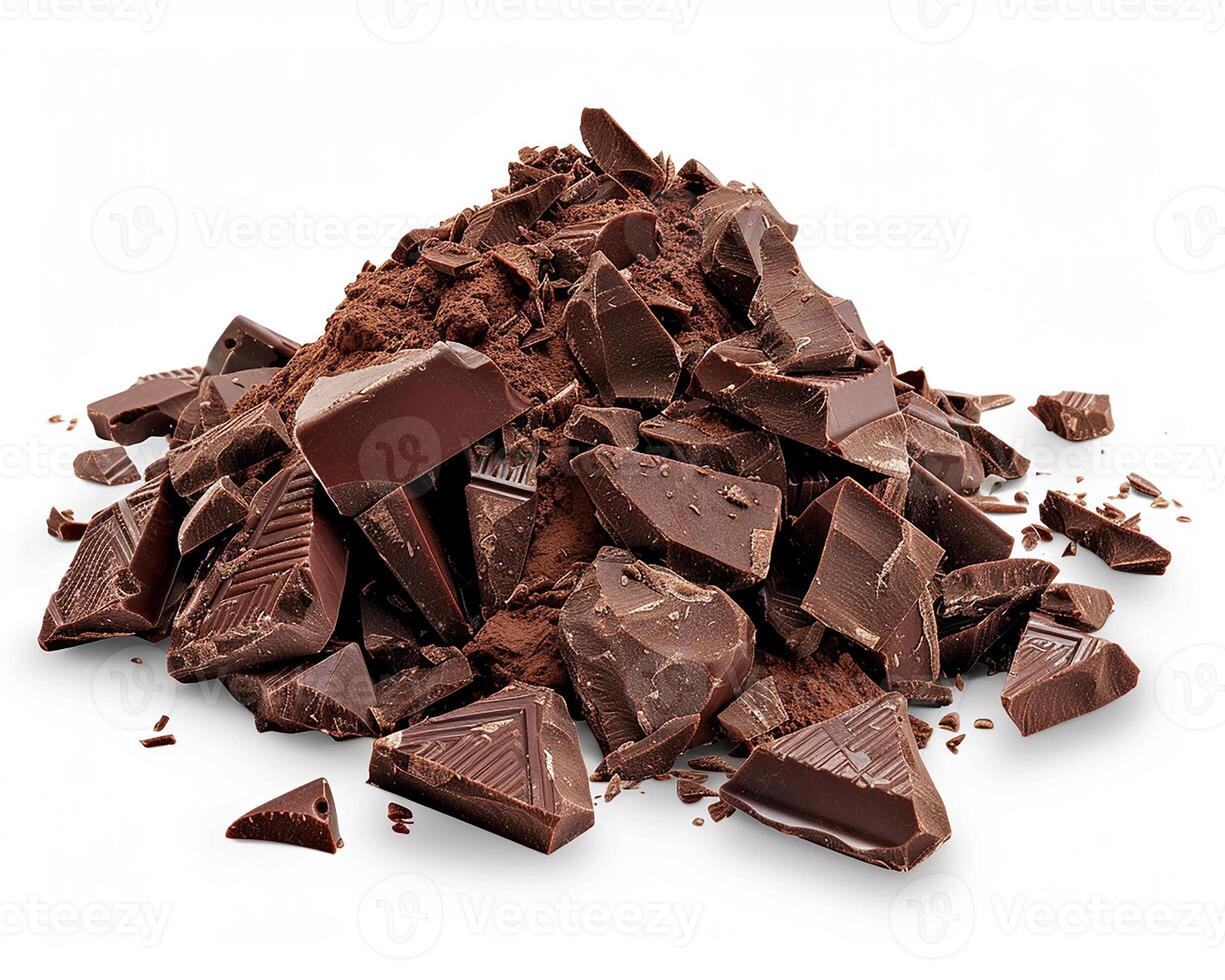 AI generated A pile of cocoa mass isolated on white background. Close-up Shot. photo