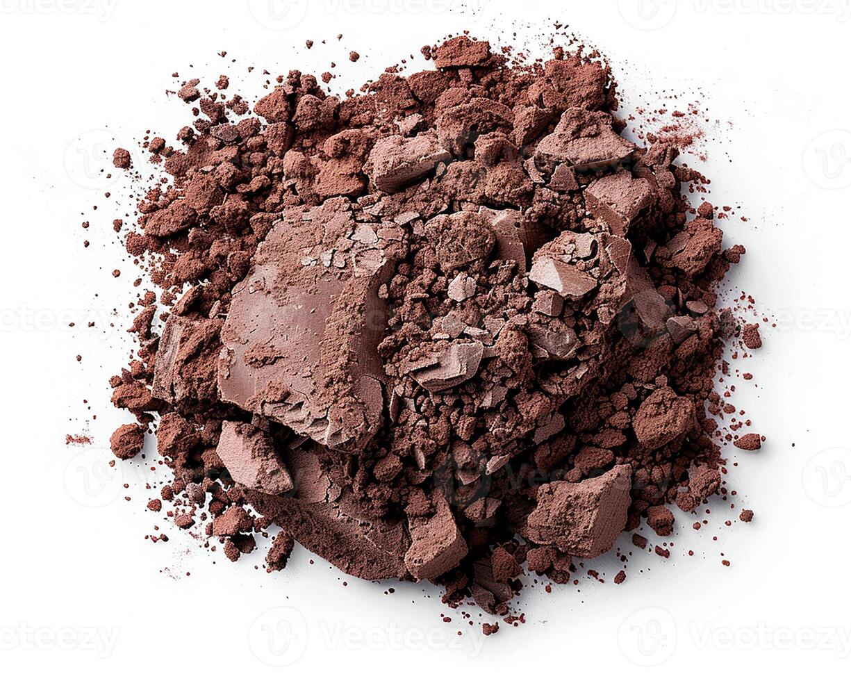AI generated A pile of cocoa powder isolated on white background. Close-up Shot. photo