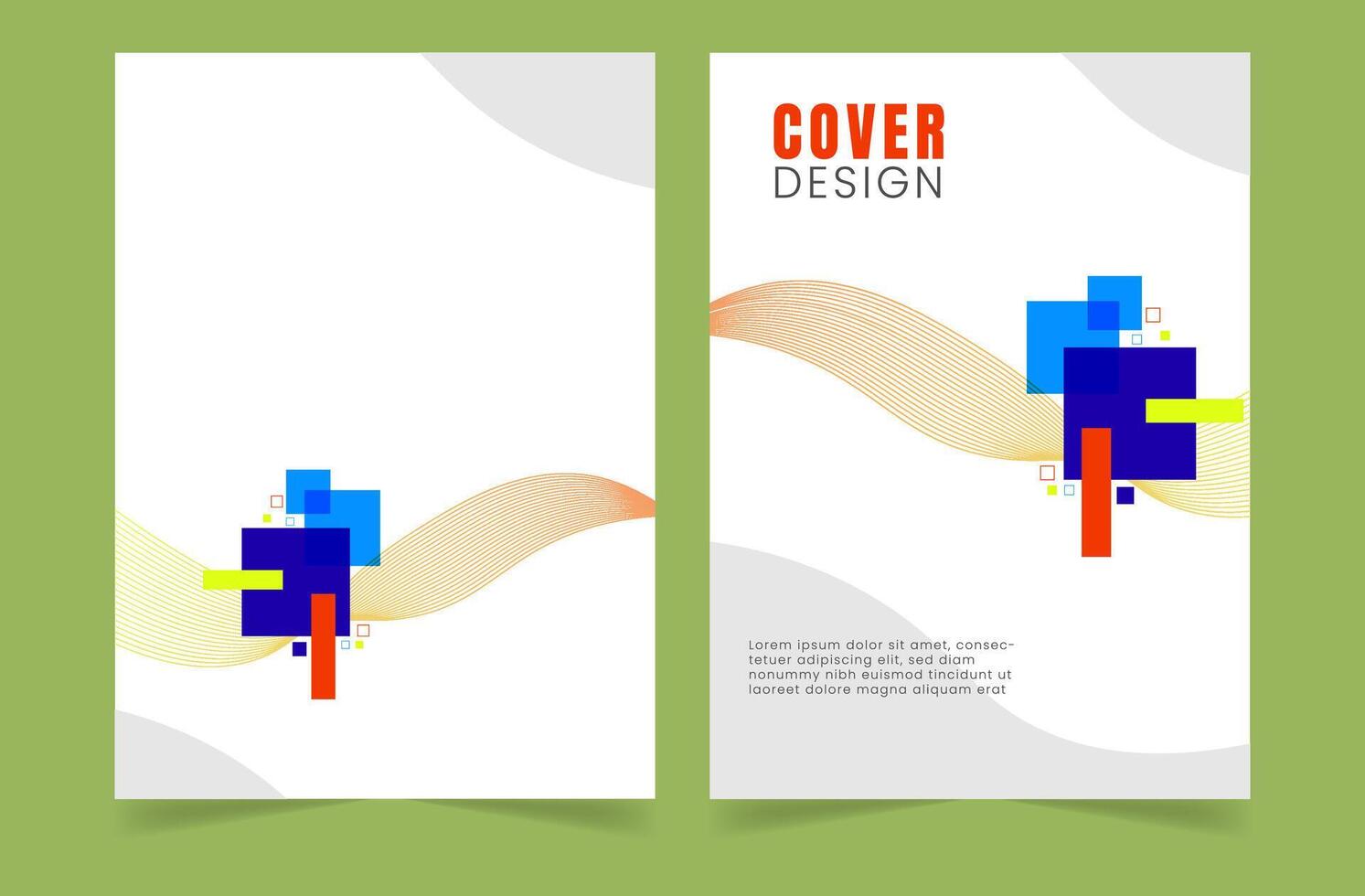 Cover layout template with square shapes and wave vector