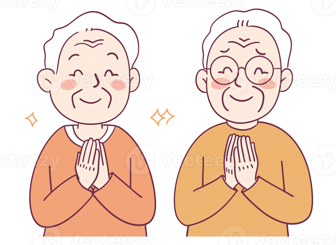 ai généré une Facile ligne dessin de un personnes âgées couple souriant et applaudir dans le style de Japonais animation png