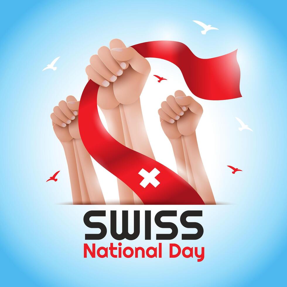 Swiss Independence day background vector with hand holding flag Illustration