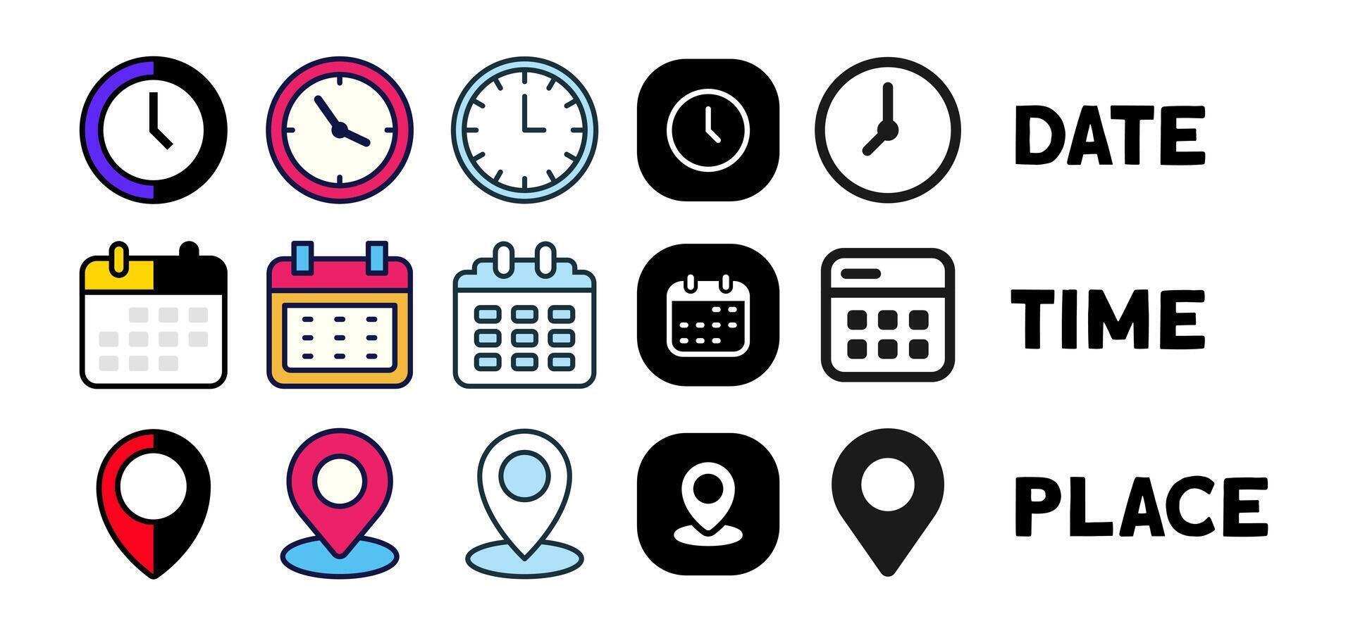 Date, Time, Address or Place Icons Symbol vector