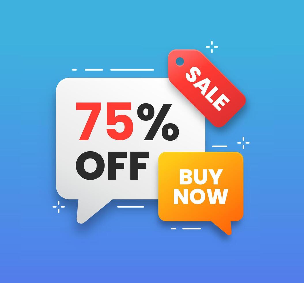 Discount label banner shape tags. Special offer speech bubbles. Promotion banner with 75 percent discount offer. Sale coupon price tag icon sticker message vector